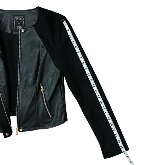 Guess Black Faux Leather Waist-Length Jacket Size Medium - Picture 11 of 12
